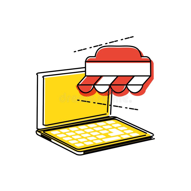 Laptop z zakupy namiotem ilustracja wektor