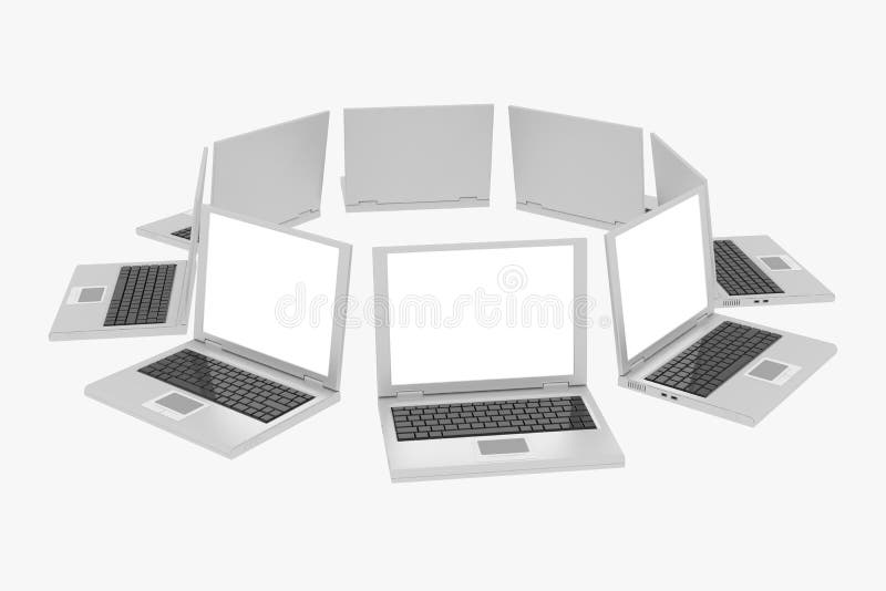 Laptops In Circle Isolated On White Stock Illustration Illustration