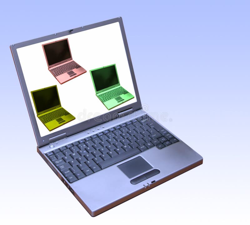 Laptops Connected in a Mesh Network Structure with Caption Stock Image 