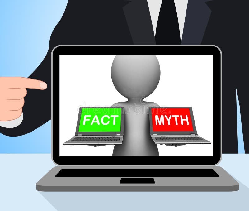 Fact Myth Laptops Displaying Facts Or Mythology. Fact Myth Laptops Displaying Facts Or Mythology