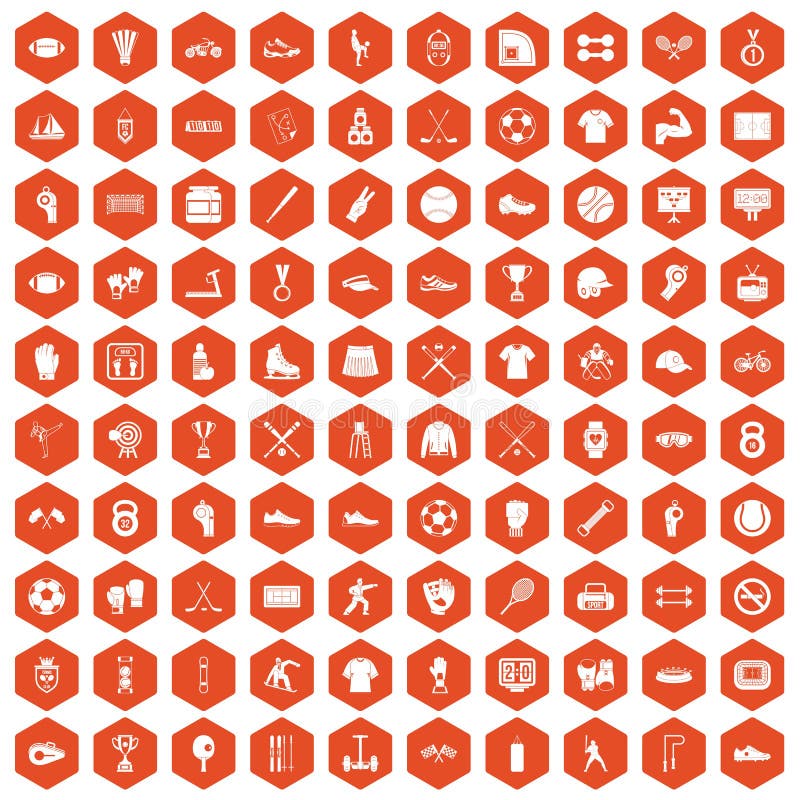 Laranja do hexágono de 100 ícones do atleta ilustração do vetor