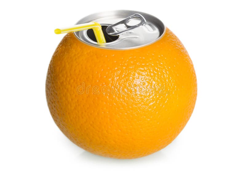 A laranja pode suco com palha, conceito. foto de stock royalty free A laranja pode suco com palha, conceito. foto de stock royalty free