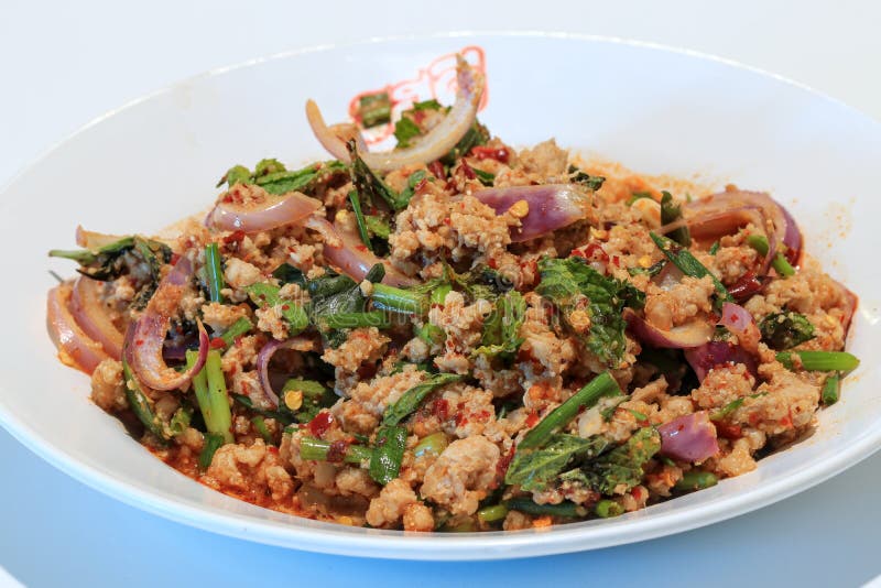 Larb Moo, a Thai Dish with Lots of Vegetables and Herbs Stock Image Image of eating, green