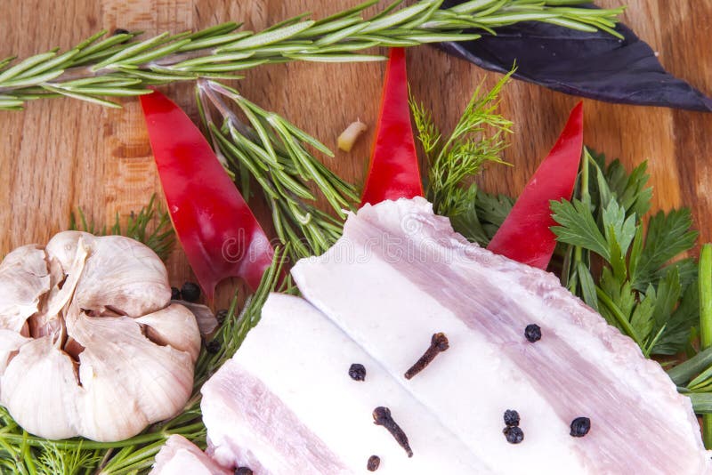 Lard Bacon with Vegetables Herbs Stock Photo Image of bread, lard
