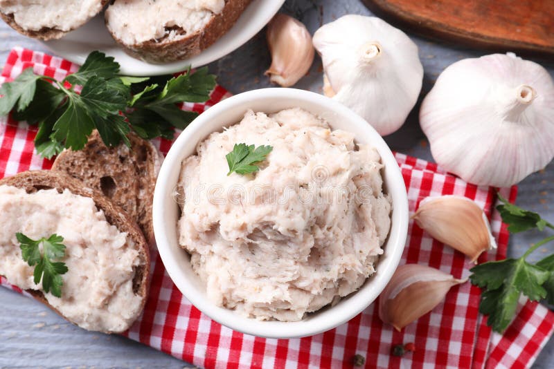 Lard Spread Served with Bread on Light Grey Wooden Table, Flat Lay Stock Image Image of cook
