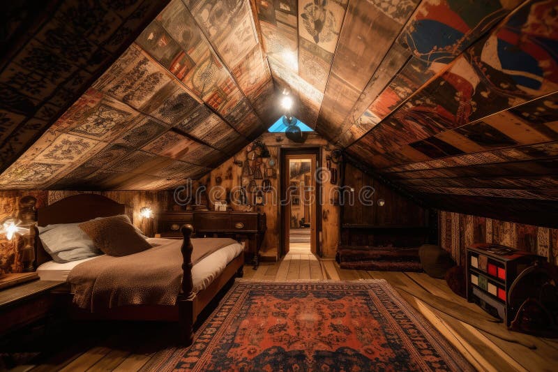 Large Attic Room, with View of the Night Sky, Filled with Stars Stock ...
