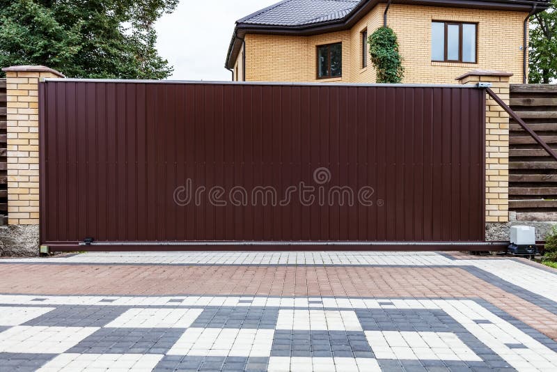 Large Automatic Sliding Garage Door Stock Image Image of detail