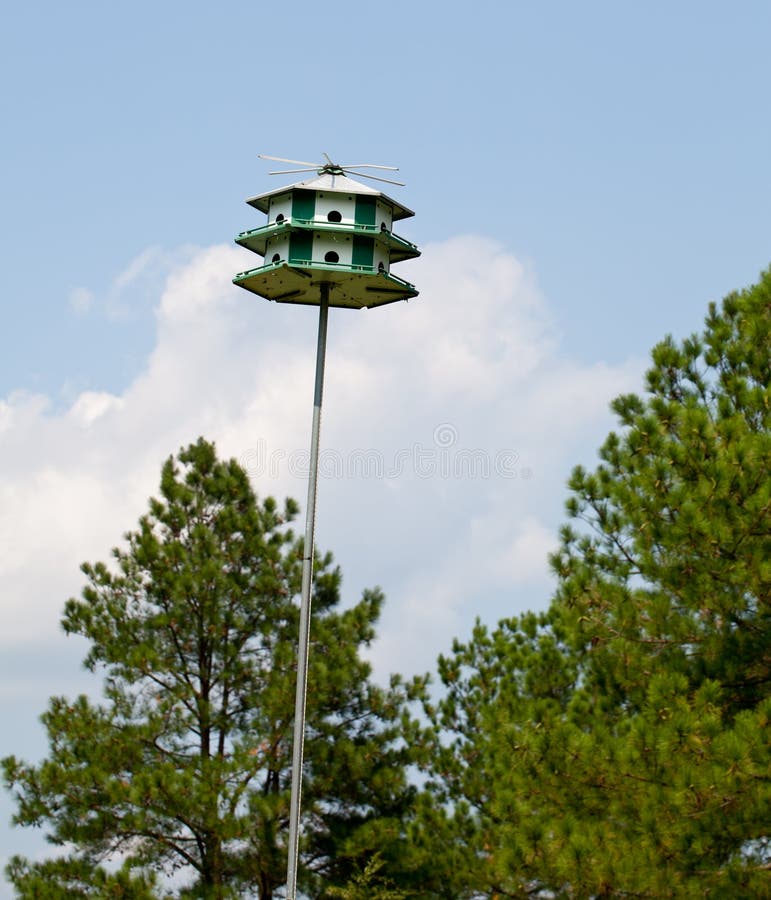 Large bird feeder on post stock images