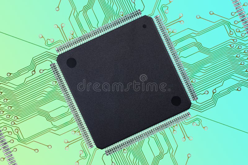 Large Blank Integrated Circuit with Connections on Colorful Background stock photography