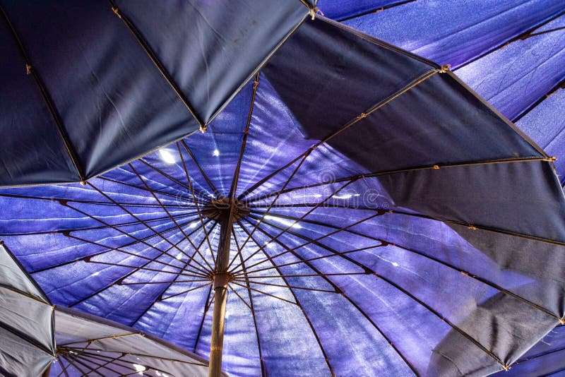 Large Blue Umbrella on the Beach Stock Photo Image of path, shadow