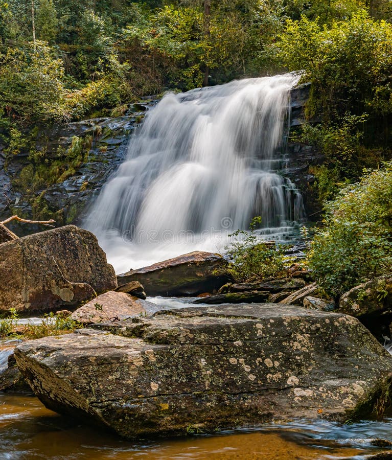 Large Bolder Frames the Bottom of the Glen Cannon Waterfall Stock Image ...