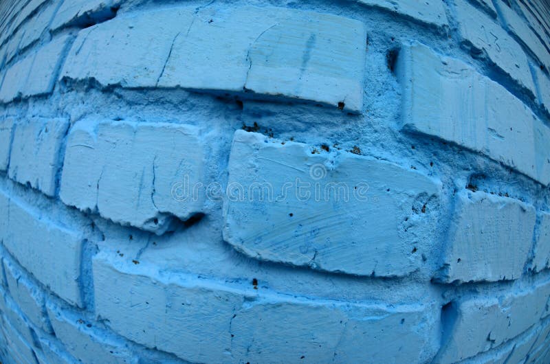 Download Large Brick Wall, Painted In Blue. Fisheye Photo With Pronounced Distortion Stock Image - Image ...