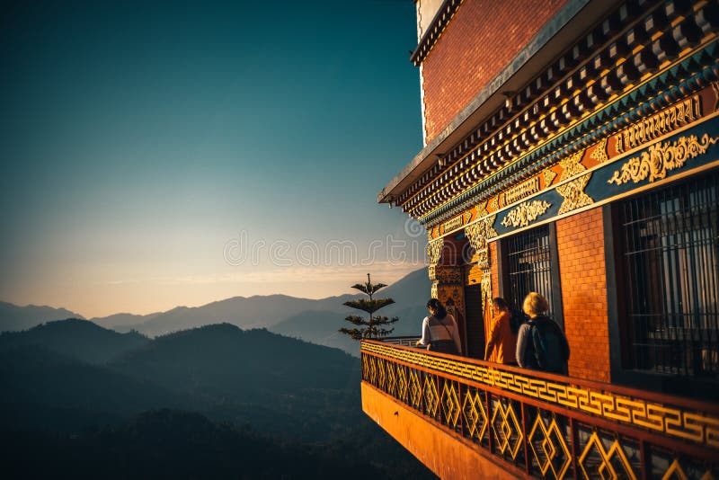 Buddhist monastery Nepal near Stupa Namobuddha Himalayas stock photo