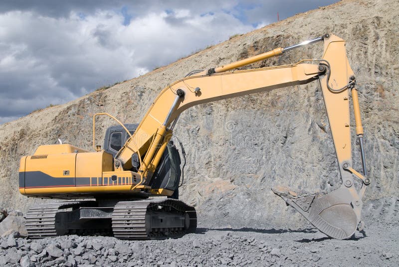 Large Bulldozer Excavator with Rocks Stock Photo Image of