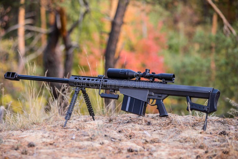 Large Caliber Sniper Rifle with Telescopic Sight Stock Photo Image of