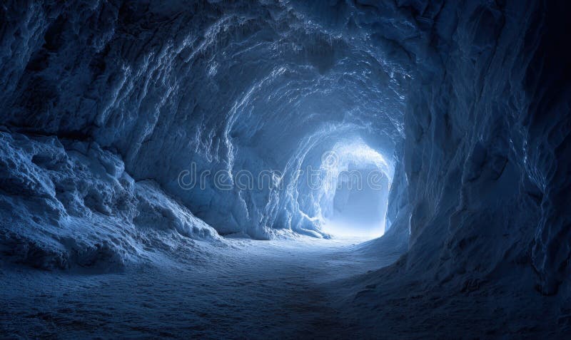 A large cave with a blue light shining through it royalty free illustration