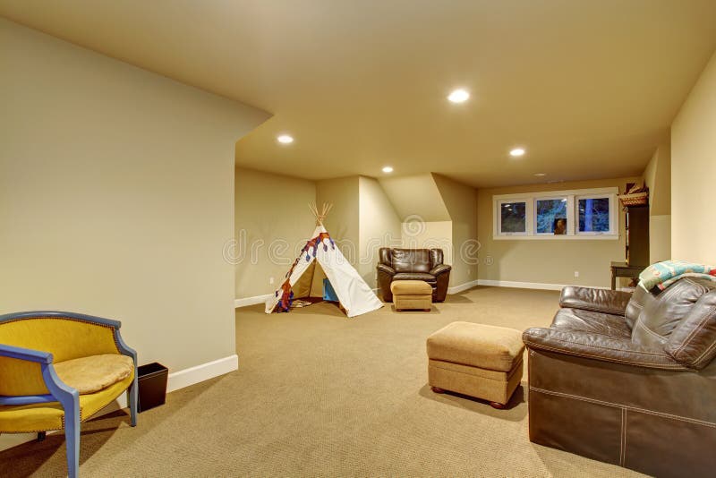 Large Childrens Play Room with Carpet. Stock Image Image of beige