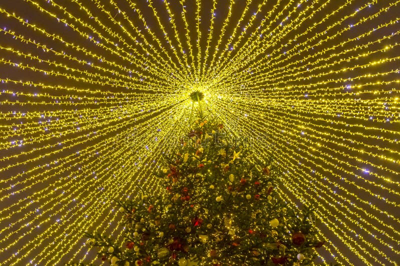 Large Christmas Tree Outdoors Stock Photo Image of bulbs, light