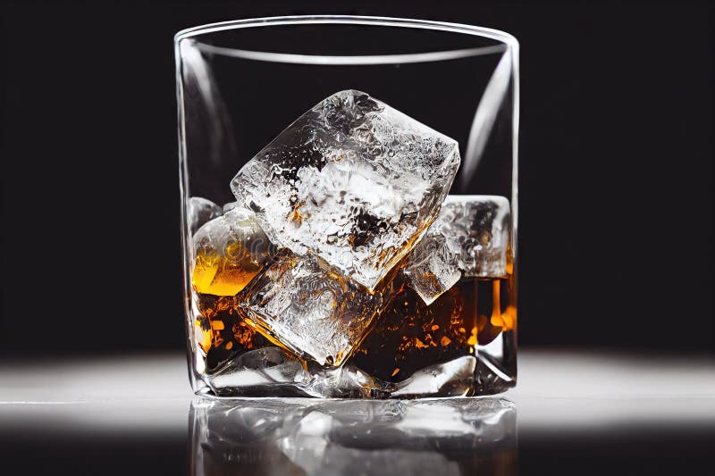 Large Chunks of Ice in Drink Poured into Whiskey Glass Stock Illustration Illustration of