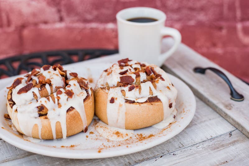 Large Cinnamon Rolls with a Cup of Coffee Stock Photo Image of yummy