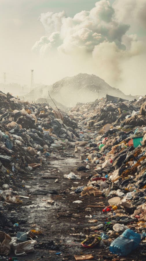 In a Large City Dump Towering Heaps of Garbage Illustrate the Volume