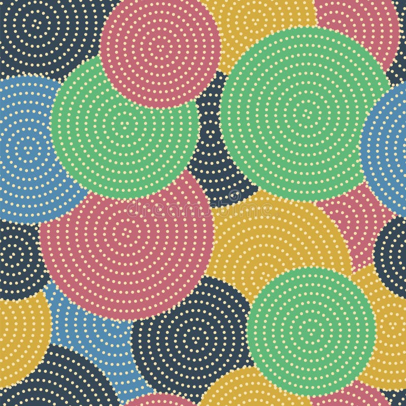 Large colored circles with small dots in circles. Seamless vect stock illustration