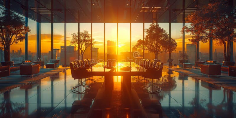 A large conference room with a long table and chairs royalty free stock photos