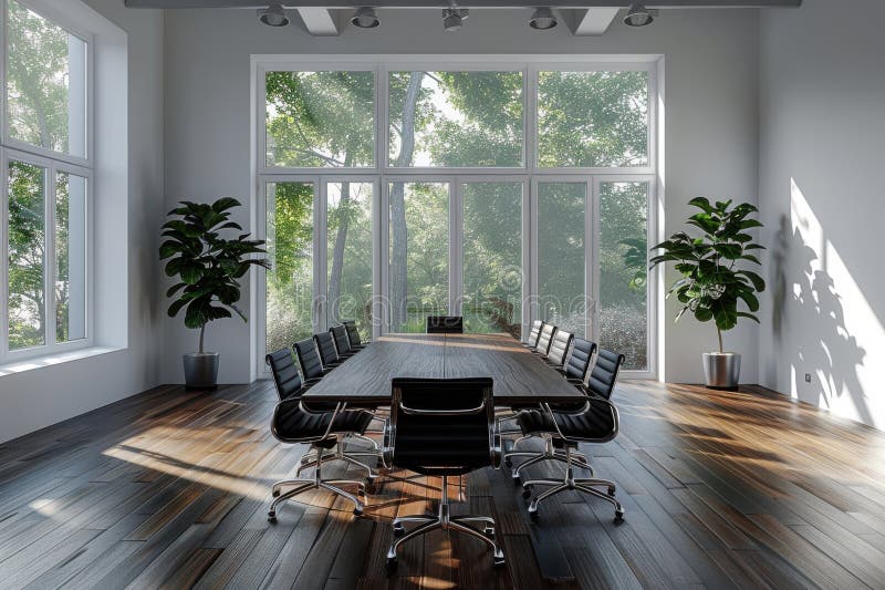 A large conference room with a long table and chairs royalty free stock photos