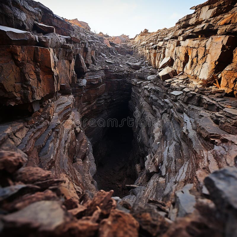 Large Deep Dark Hole Pit Hole Burrow Cave in the Ground Rock Stock Large Deep Dark Hole Pit Hole Burrow Cave in the Ground Rock Stock