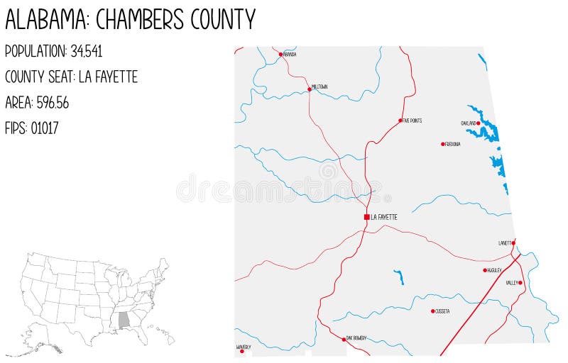 Map of Chambers County in Alabama, USA. Stock Vector Illustration of