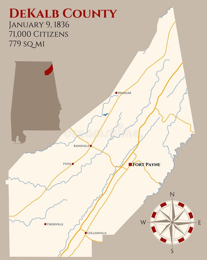 Map of DeKalb County in Alabama Stock Vector Illustration of