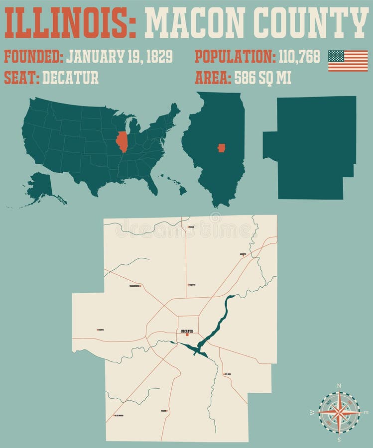Map of Macon County in Illinois stock illustration