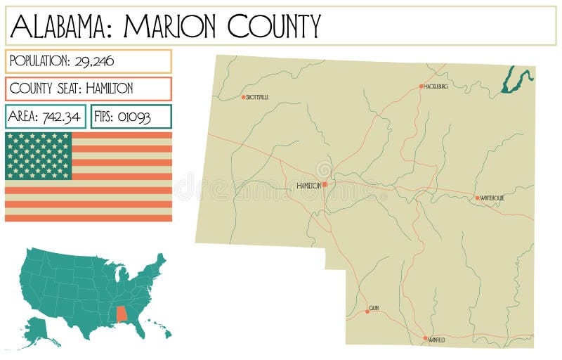 Map of Marion County in Alabama, USA. Stock Vector Illustration of nation, button 267995772