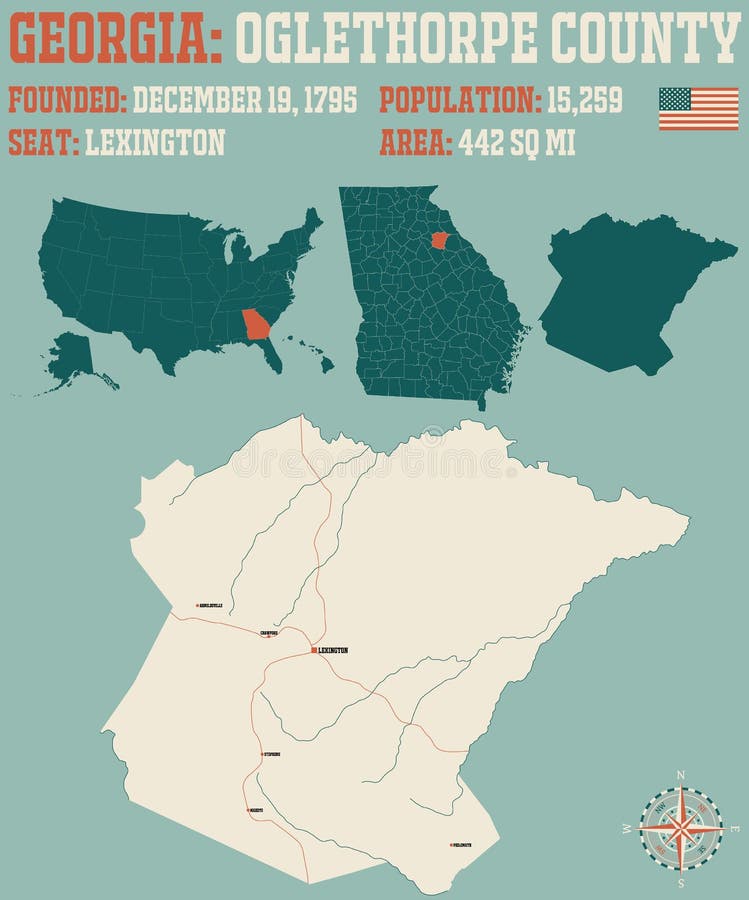 Map of Oglethorpe County in Stock Vector Illustration of