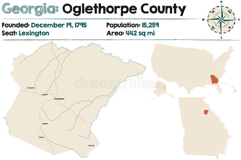 Map of Oglethorpe County in Stock Vector Illustration of