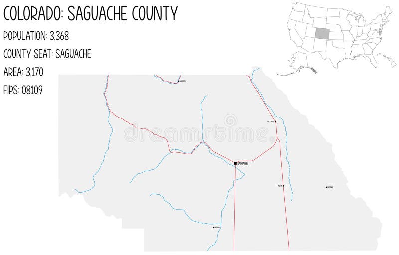 Map of Saguache County in Colorado, USA Stock Vector Illustration of