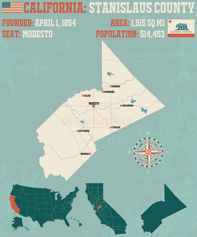Stanislaus County, California Map Vector Stock Vector Illustration of