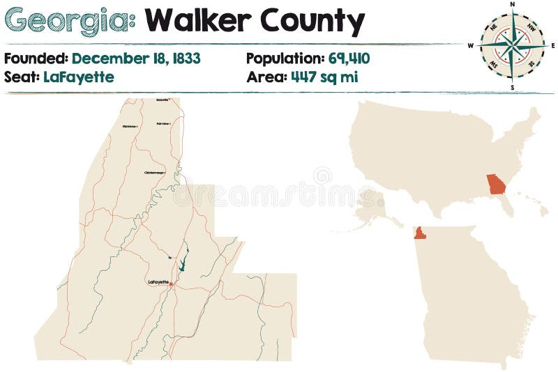 Map of Walker County in Alabama Stock Vector Illustration of