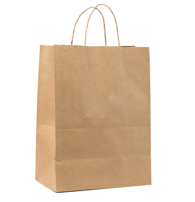 Large Disposable Brown Kraft Paper Bag with Handles Isolated on White ...