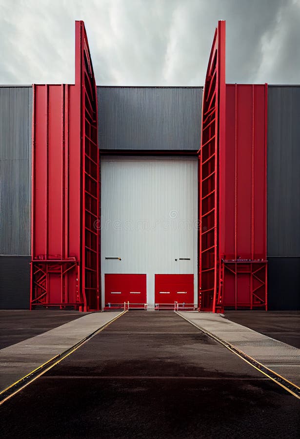 Large Distribution Warehouse with Gates for Loading Goods Stock Photo