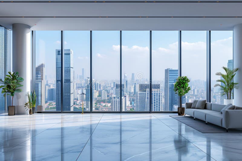 Large empty office room and city view. Generative AI stock images