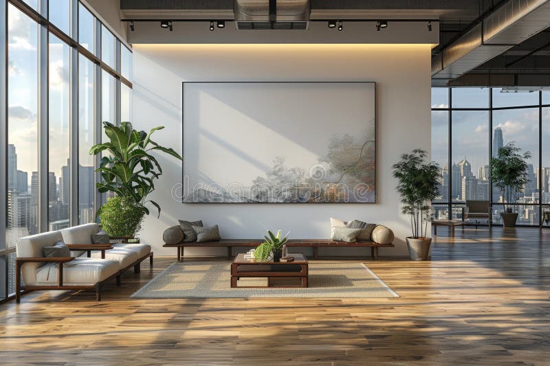 Large empty office room and city view. Generative AI royalty free stock photos