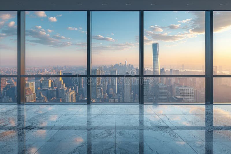 Large empty office room and city view. Generative AI stock photos