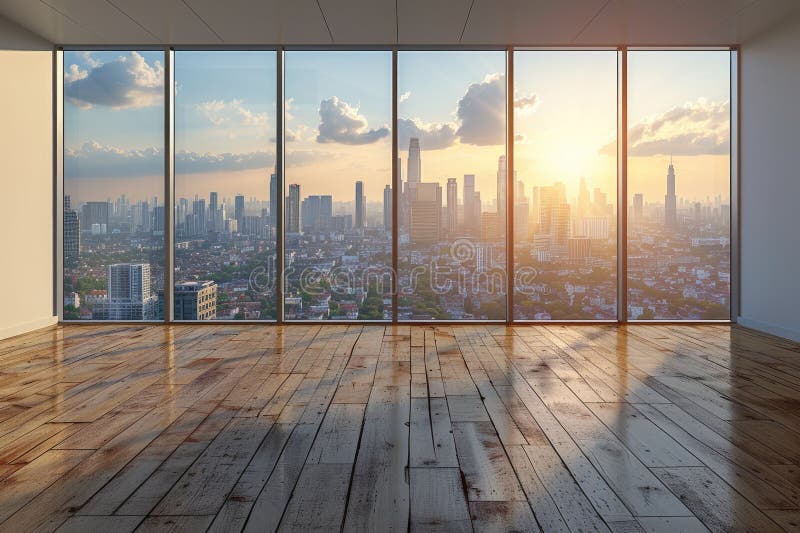 Large empty office room and city view. Generative AI stock images