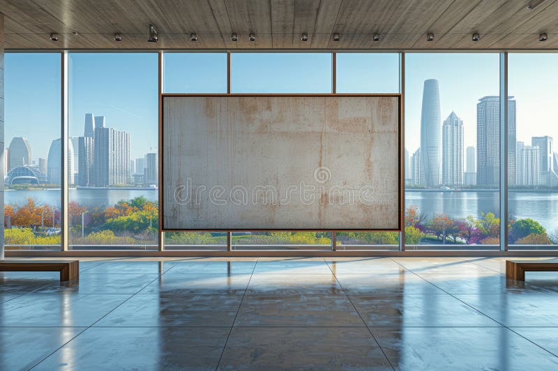 Large empty office room and city view. Generative AI royalty free stock photo