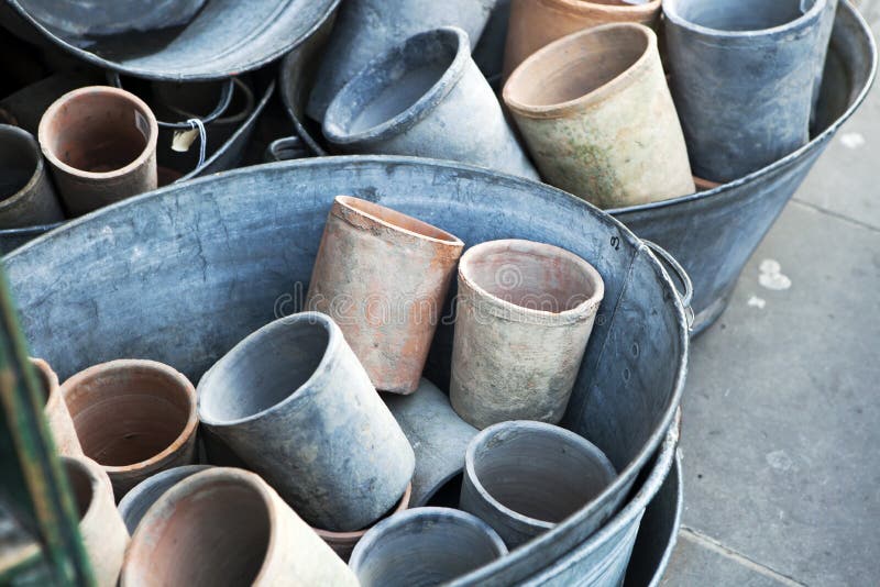 Large empty pots on sale stock photo. Image of renovation 53122204