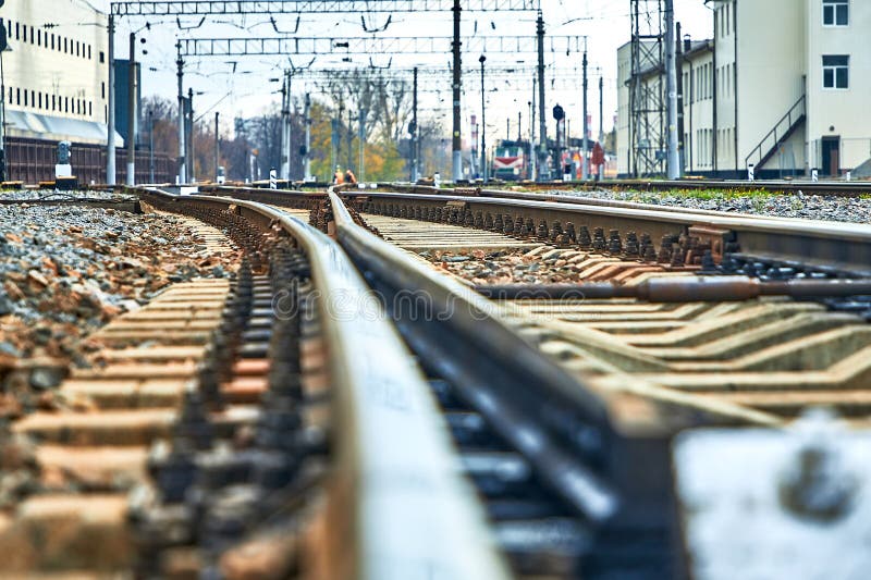 A large empty railway fork. There are many road interchanges. at sunset. Railway station, Industrial logistics and