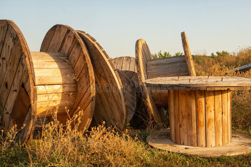 Large Empty Wooden Cable Reels Stock Photo Image of equipment