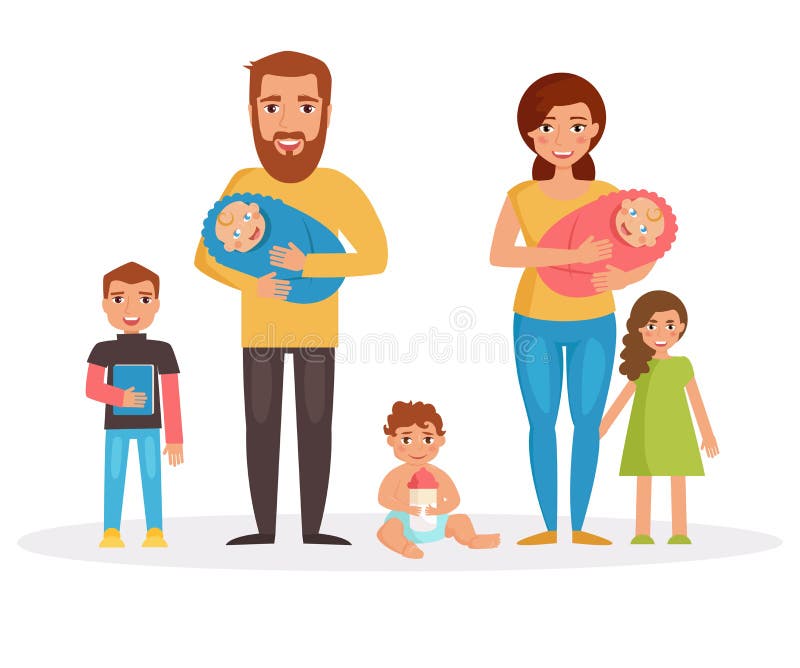 Large family. Isolated art stock vector. Illustration of brother - 91378643