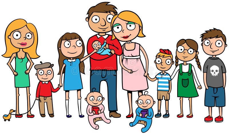 Diseno de pintura ilustraciones de El gran familia muchos, un gran familia diez.